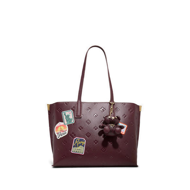 AUSTINE HANDBAG WITH REMOVABLE ORNAMENT CHARM SET - BORDO